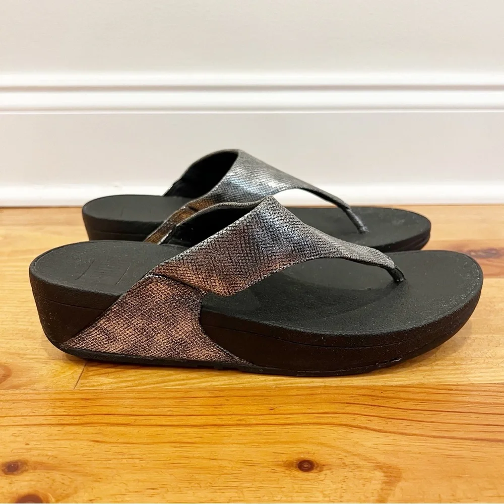 FitFlop Lulu Lustra Toe Post Sandals Womens 9 Silver Metallic Comfort Support